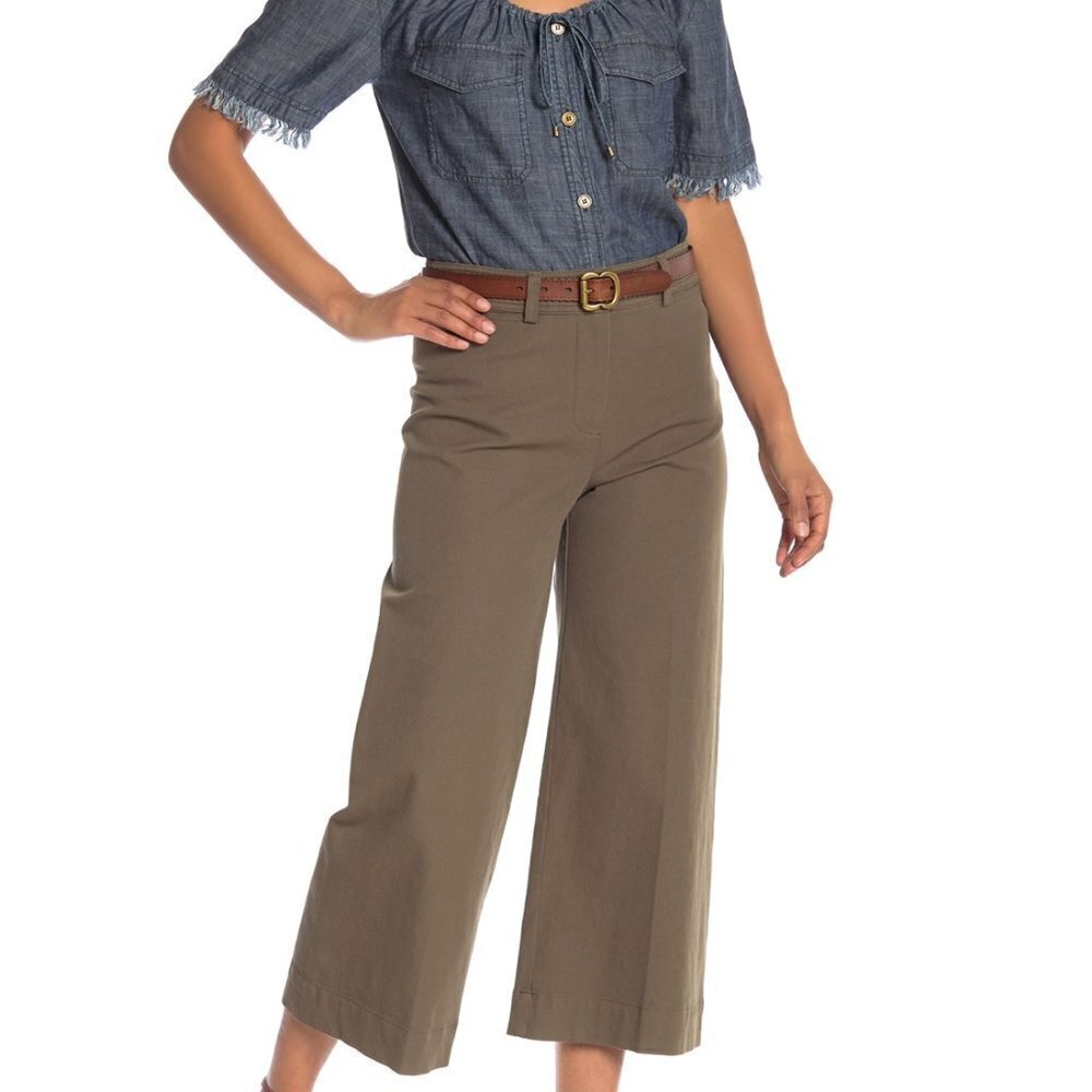 Trina Turk Wide Leg‎ Cropped olive Colored Pants Size 4